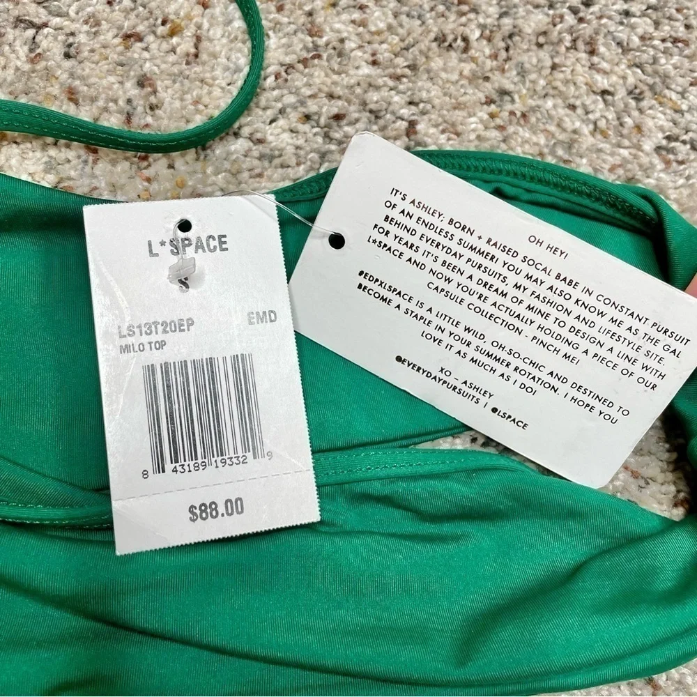 L*SPACE x Everyday Pursuits Milo One Shoulder Bikini Top in Emerald Small NWT
